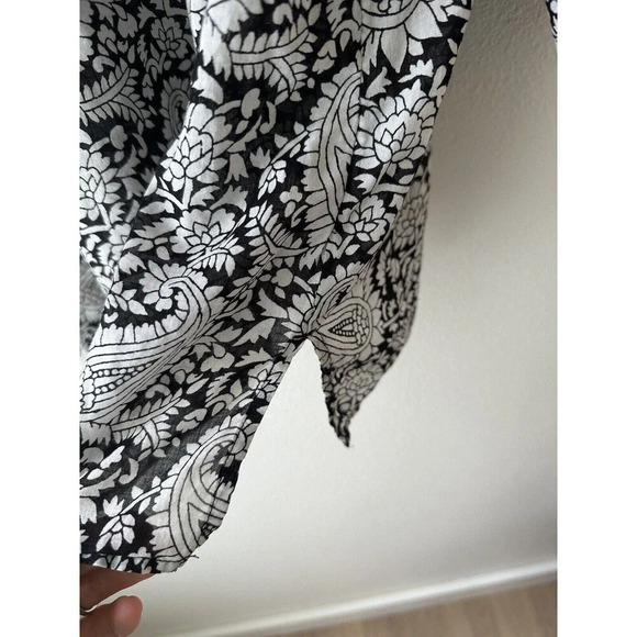 Talbots 2X Paisley Popover Blouse Top Black White Long Sleeve Embroidered Office - Picture 5 of 9